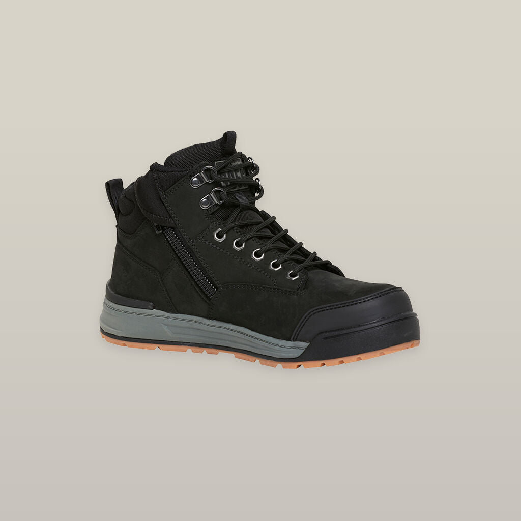 3056 LACE UP & SIDE ZIP STEEL TOE SAFETY BOOT - BLACK