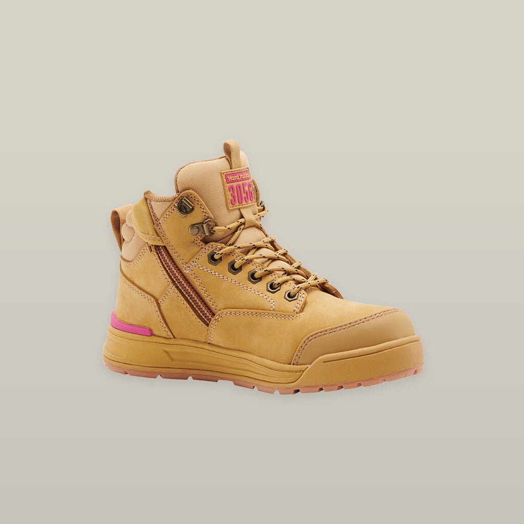 WOMEN'S 3056 LACE UP & SIDE ZIP SAFETY BOOT - WHEAT