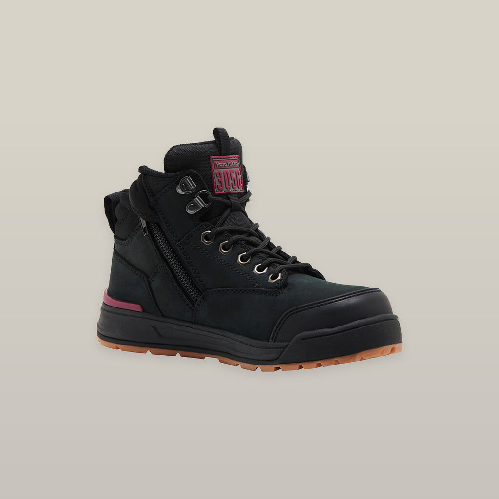 WOMEN'S 3056 LACE UP & SIDE ZIP SAFETY BOOT - BLACK
